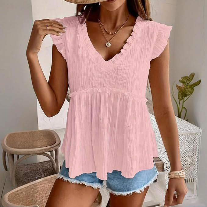 Cute Babydoll Tank Top for Women:Fashion Flowy Square Neck Ruffle Sleeve Pleated Peplum Shirts Su... | Amazon (CA)