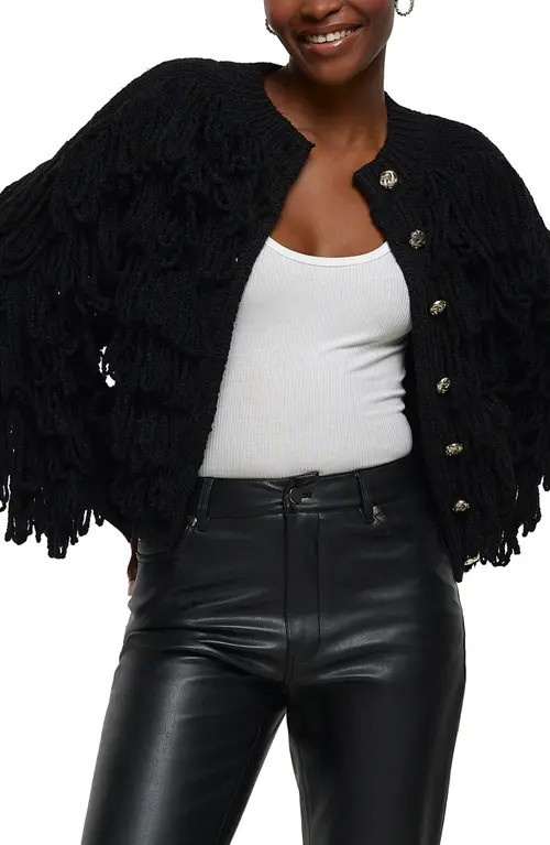 River Island Fringe Cardigan in Black at Nordstrom, Size Small | Nordstrom