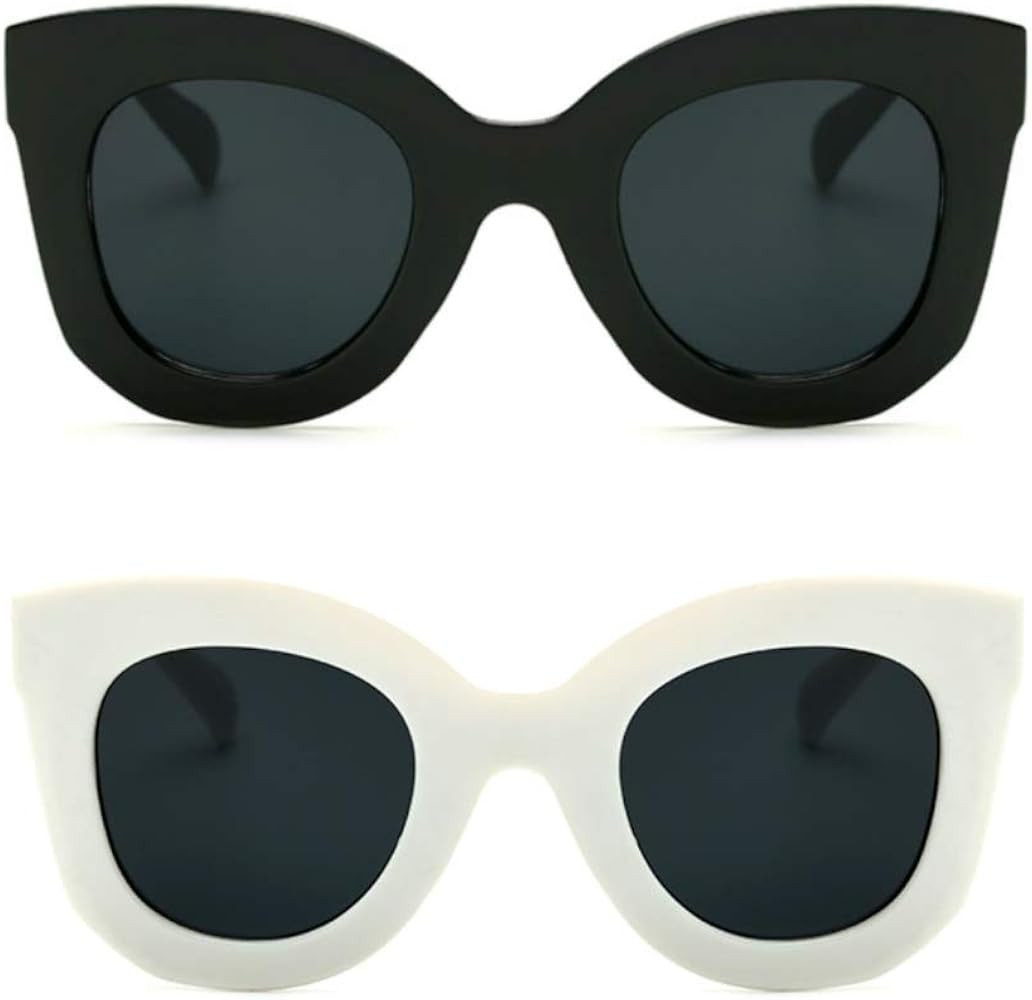 Butterfly Sunglasses Semi Cat Eye Glasses Plastic Frame Clear Gradient Lenses | Amazon (US)