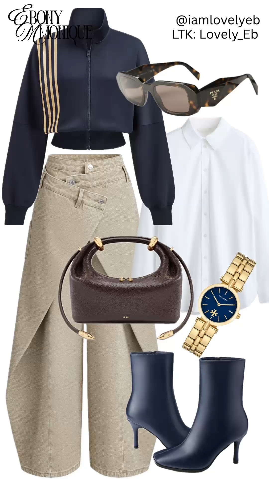 The best cool weather outfits include layering. This outfit base includes a classic white button down shirt and detailed beige barrel leg jeans. The look incorporates layering with a striped detail sweatsuit jacket. Complimenting accessories and navy boots paired to complete the look ✨

#LTKU #LTKootd