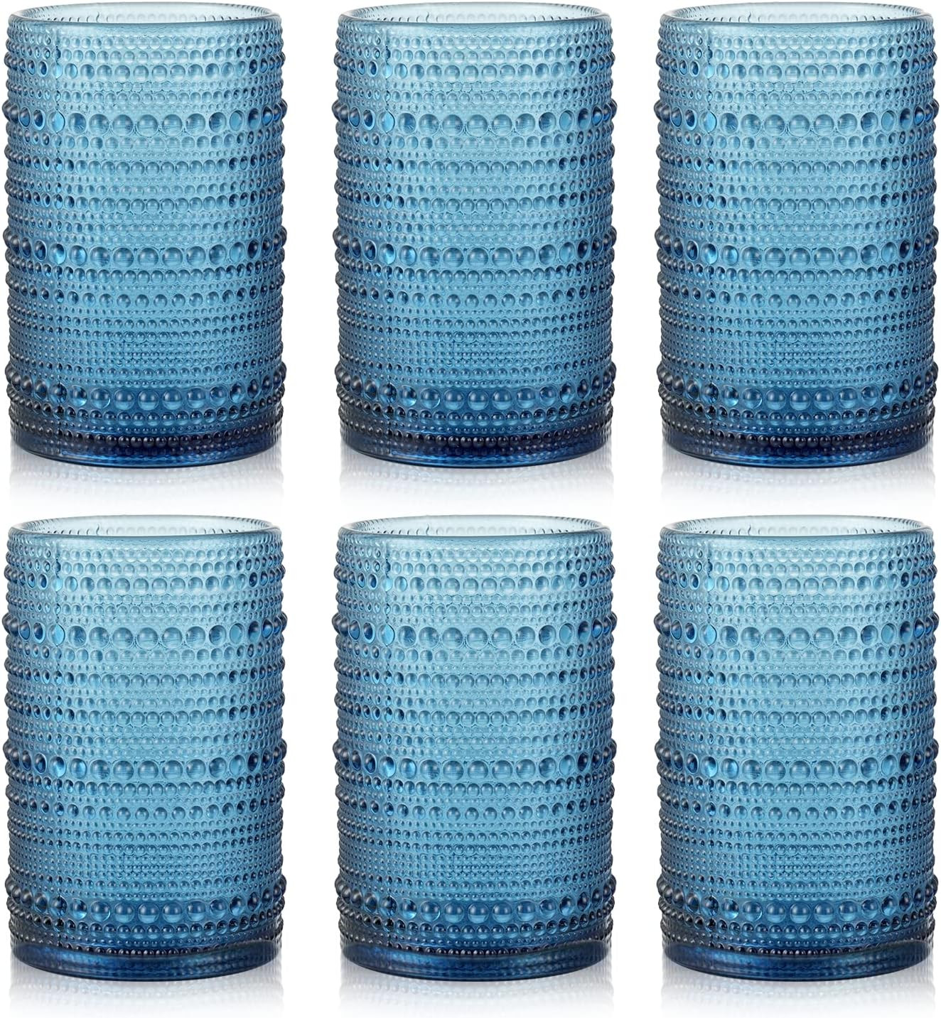 AWWAOOAWW Set of 6 hobnail drinking glasses,13 oz Cornflower Vintage Drinking Glasses,Embossed Vi... | Amazon (US)