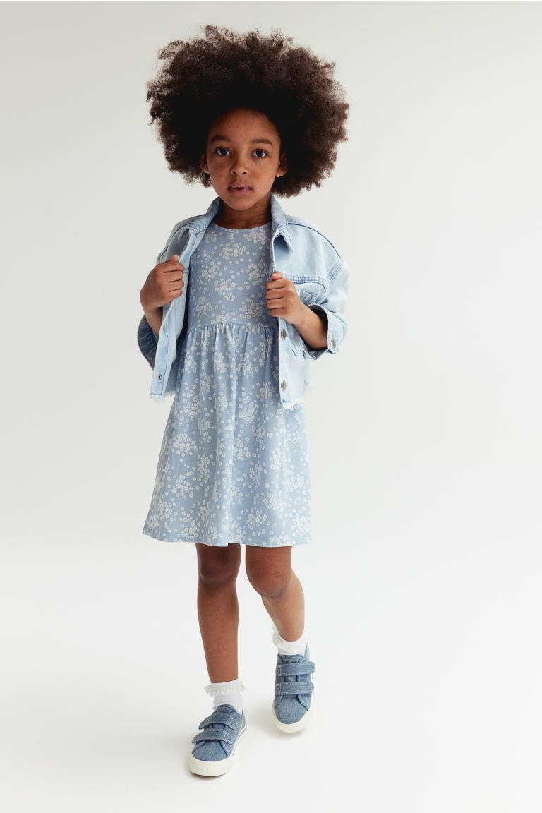 Patterned Cotton Dress - Round Neck - Sleeveless - Light blue/floral - Kids | H&M US | H&M (US + CA)