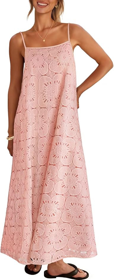 MEROKEETY Women's Summer Spaghetti Straps Sundress 2026 Casual Sleeveless Floral Lace Eyelet Boho... | Amazon (US)