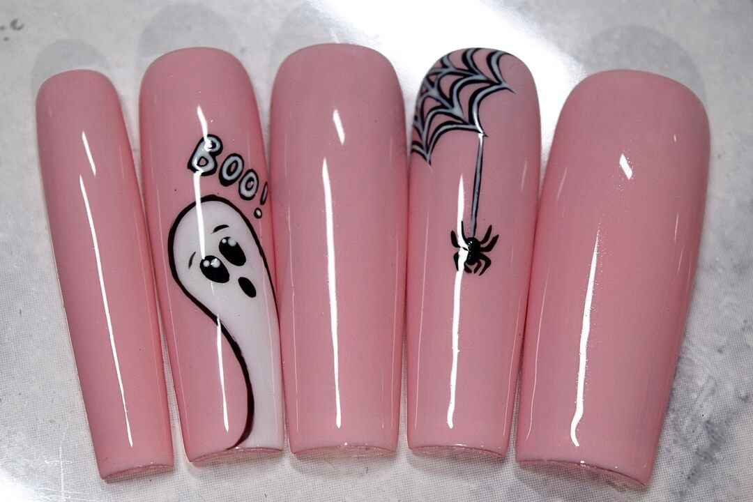 Pink Ghost Press Ons Ghost Press on Nails Ghost & Spider - Etsy | Etsy (US)