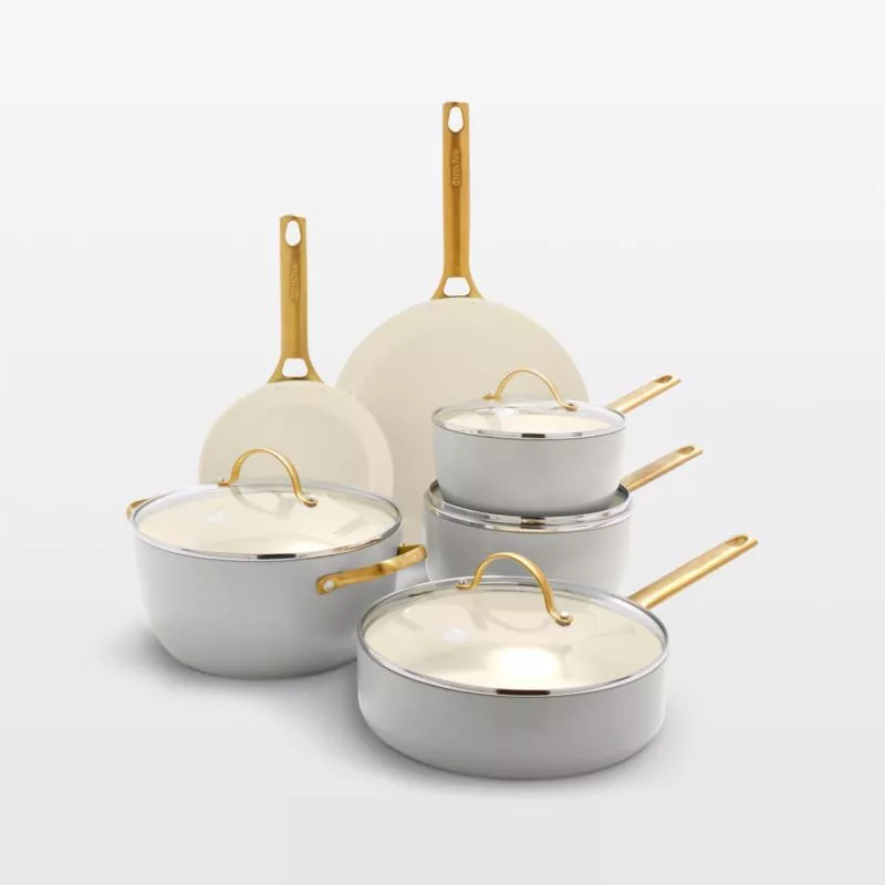 Crate & Barrel EvenCook Ceramic Cream Ceramic Nonstick 8-Piece Cookware Set  with Bonus + Reviews
