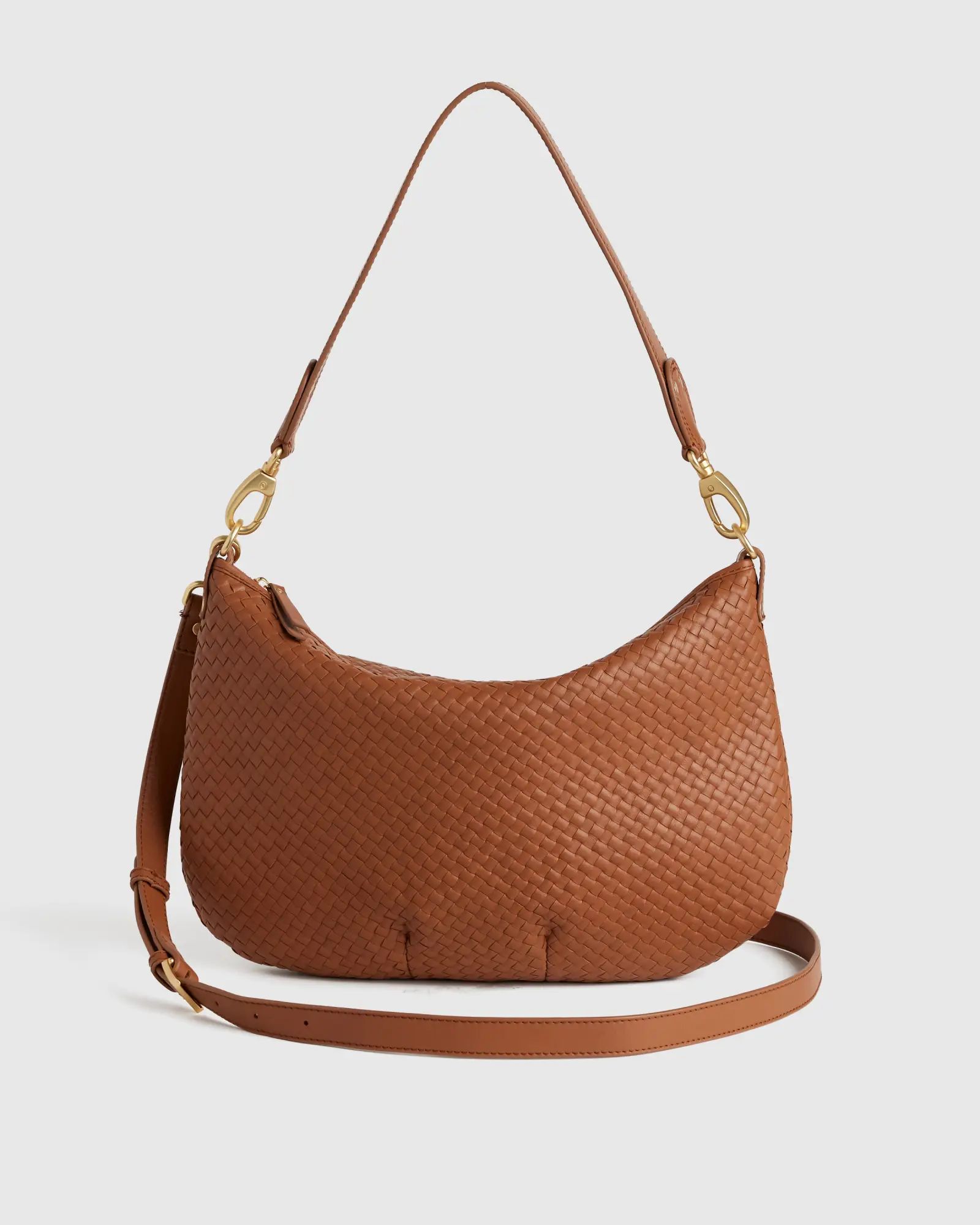 Italian Leather Convertible Crescent Handwoven Shoulder Bag | Quince