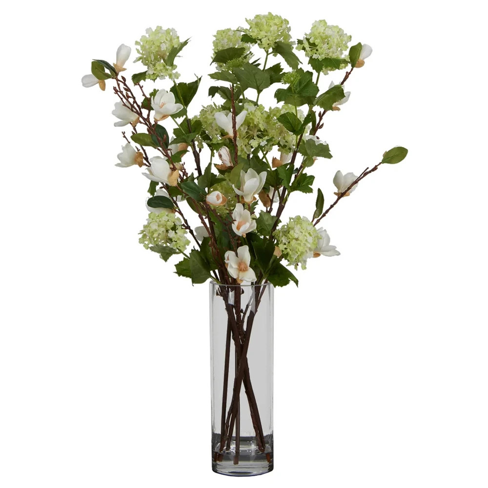 Lucia Traditional White Magnolia Faux Floral Arrangement | Kathy Kuo Home