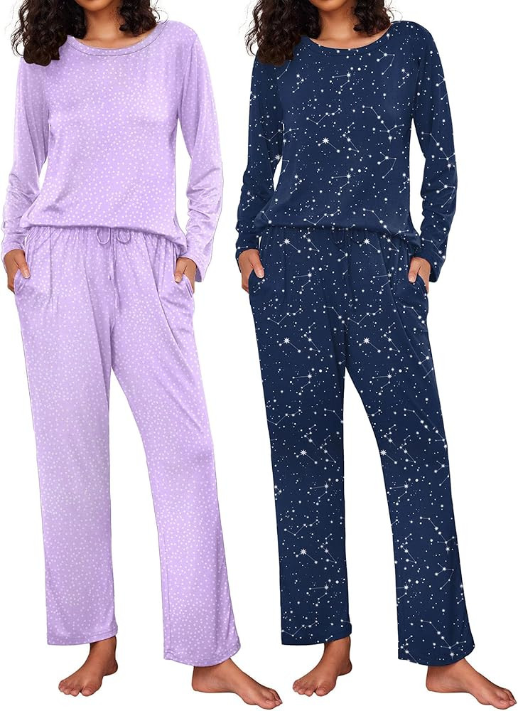 Ekouaer 2 Pack Womens Pajama Sets Long Sleeve Pjs Lounge Set Soft Comfy Sleepwear Winter Loungewe... | Amazon (US)
