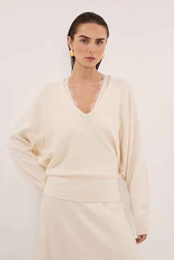 LUMI CREAM V NECK MERINO KNIT JUMPER | DISSH
