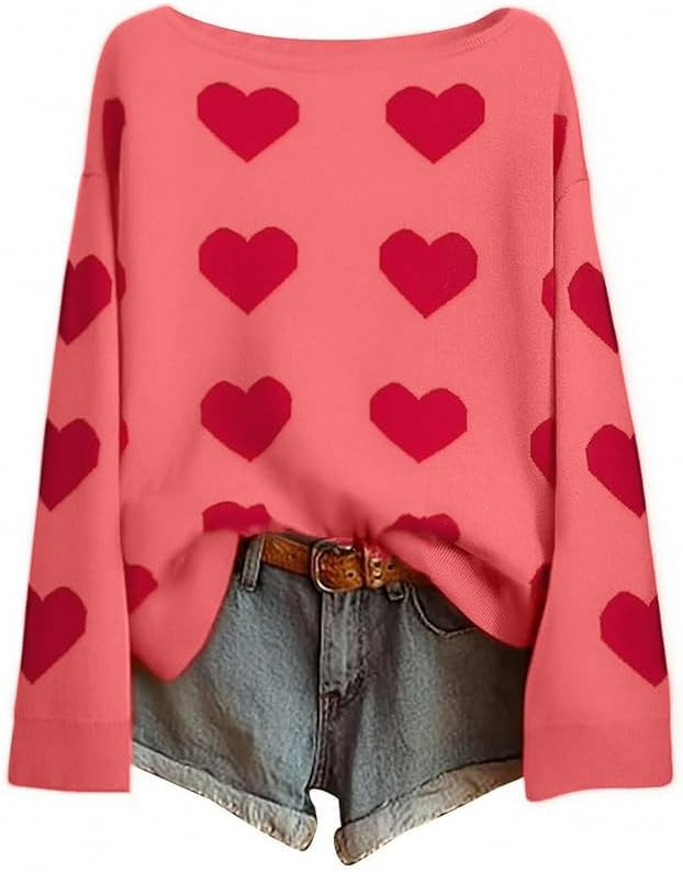 ASTANFY Heart Sweater For Women Valentines Sweaters Valentines Day Shirts Off The Shoulder Sweate... | Amazon (US)
