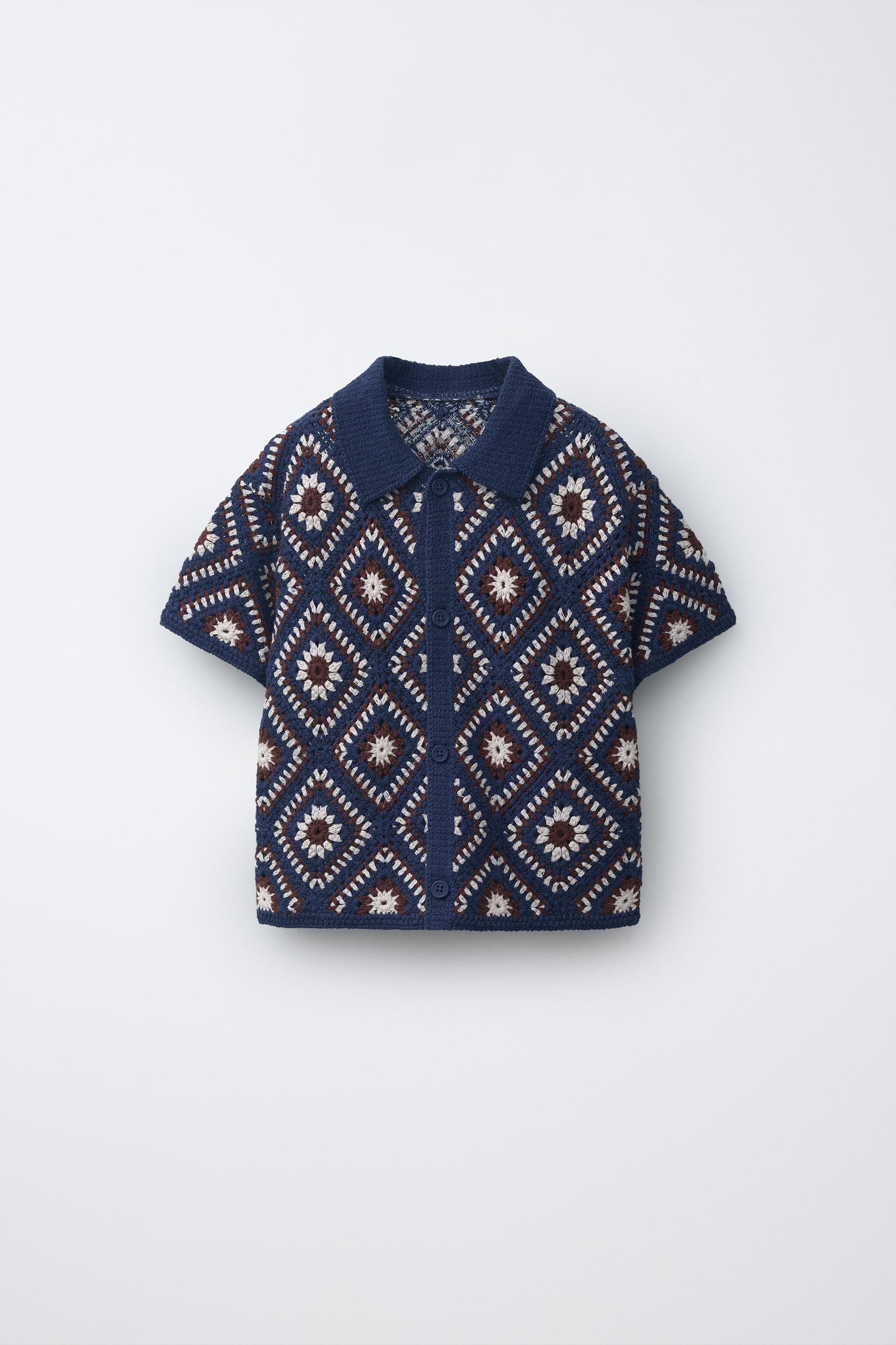 DIAMOND CROCHET KNIT SHIRT | Zara US
