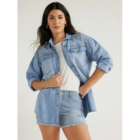 Sofia Jeans Women s Oversized Boyfriend Shirt with Long Sleeves Sizes XXS-3XL | Walmart (US)