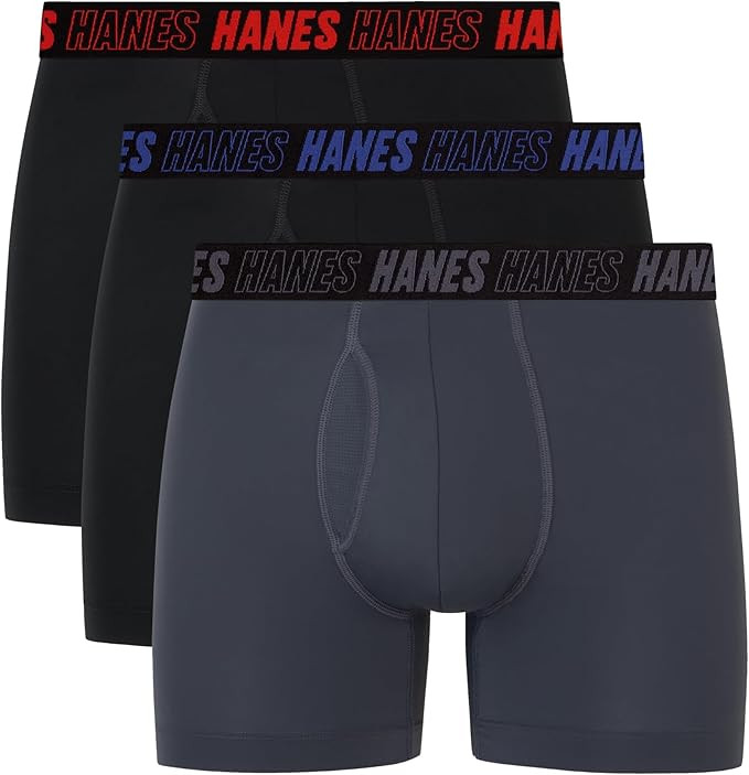 Hanes Men's Moves Performance Boxer Brief, Total Support Pouch, Regular, Trunk, and Long Leg, 3-P... | Amazon (US)