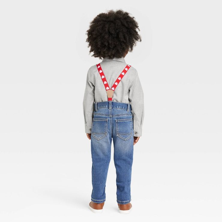 Toddler Boys' Valentine's Day Long Sleeve Button-Up Shirt and Denim Suspender Set - Cat & Jack™... | Target