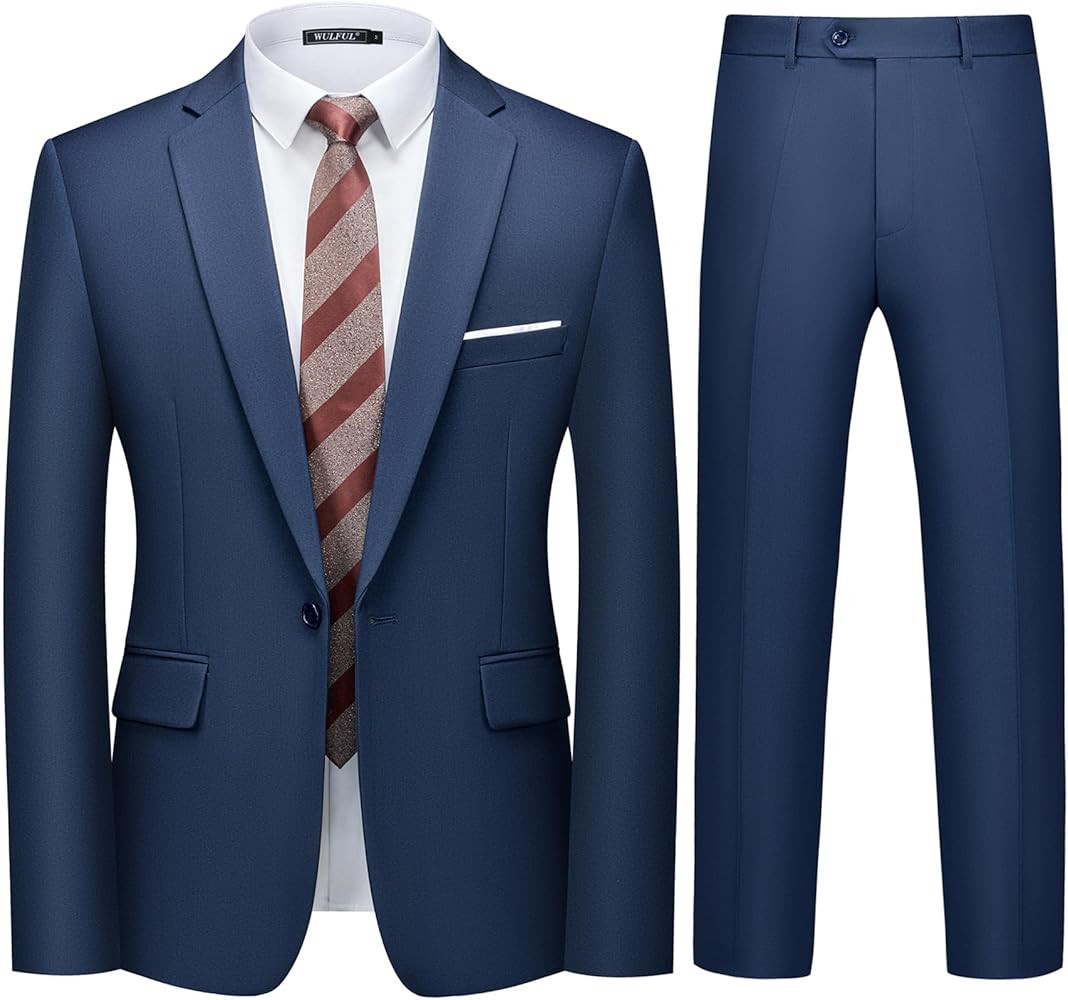 WULFUL Men's 2 Piece Slim Fit Suit Set One Button Blazer Jacket Pants Tuxedo Set for Party, Weddi... | Amazon (US)