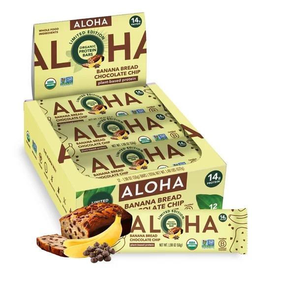 ALOHA, Plant Based Protein Bars, Banana Bread Chocolate Chip (Pack of 12) | Walmart (US)