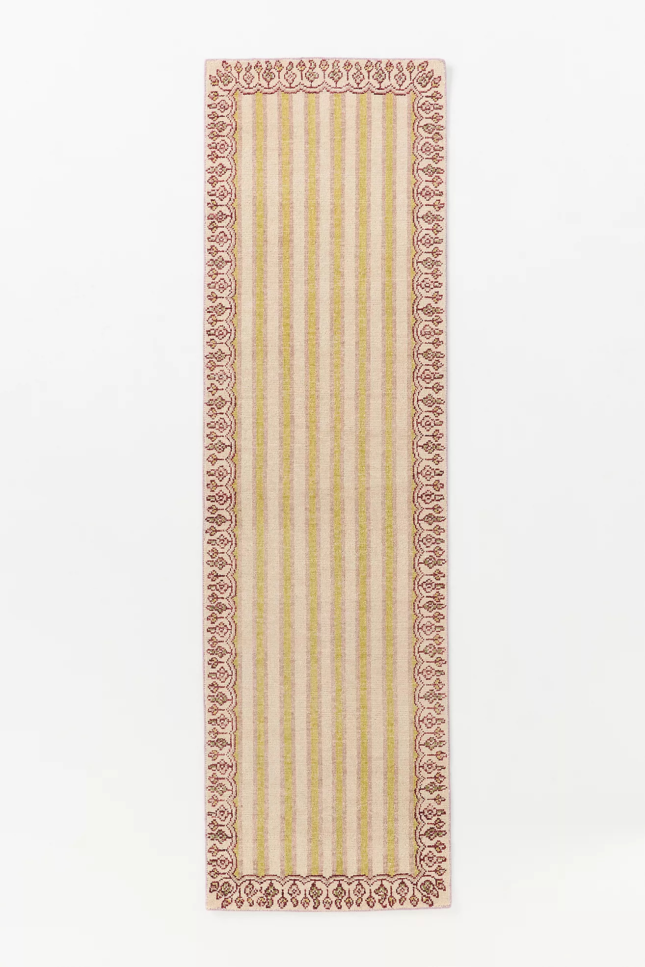 Lilia Hand-Knotted Wool Striped Floral Border Rug | Anthropologie (US)