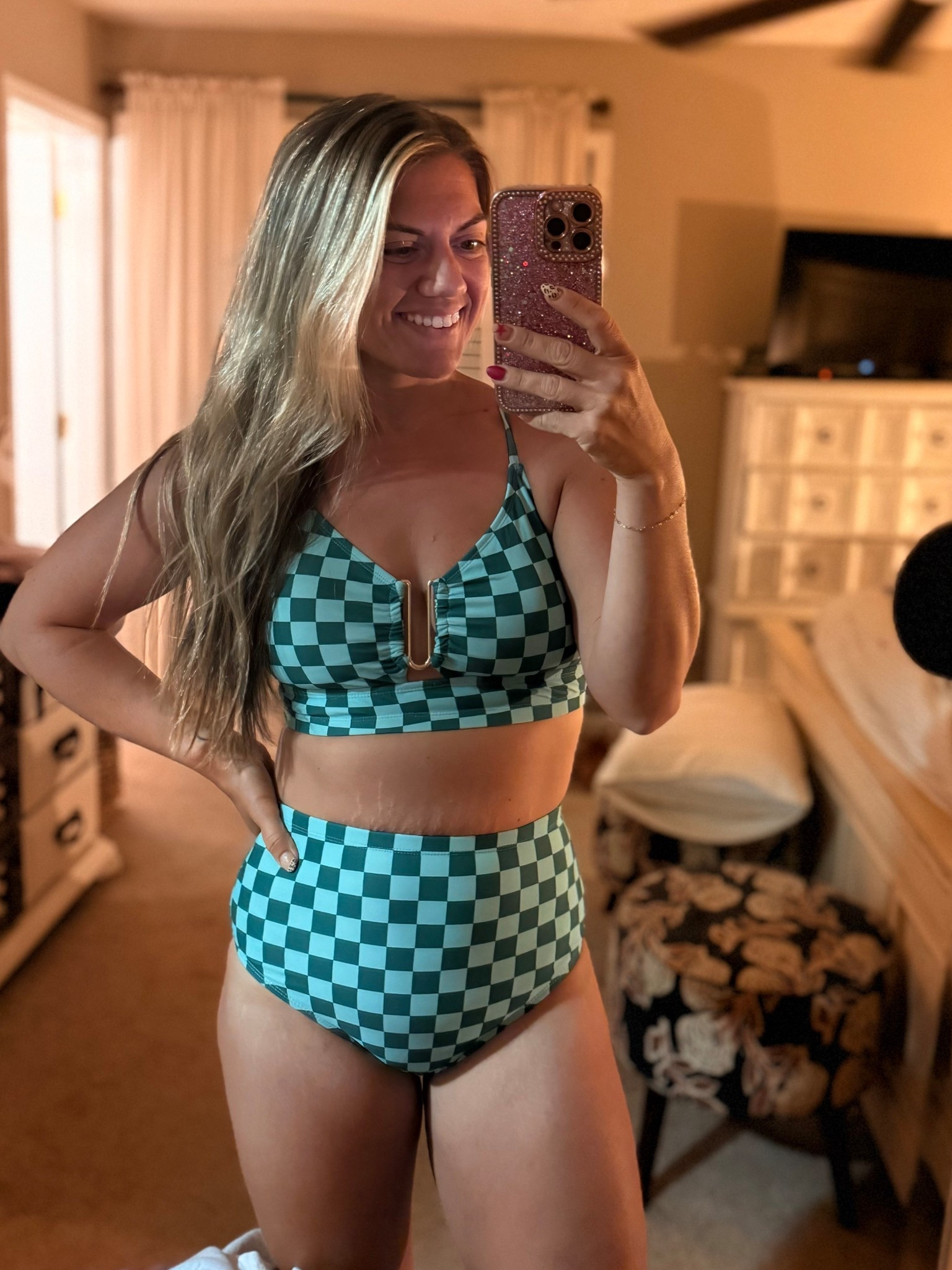 I am so obsessed with this green checkered print high waisted Mom friendly bikini from Amazon. It’s on sale snag it now! ￼I’m wearing a size small. ￼

#LTKmomlife #LTKSwim #LTKSeasonal