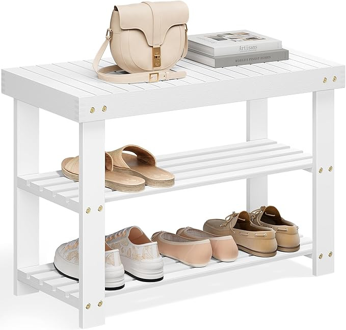 SONGMICS Shoe Rack Bench, 3-Tier Bamboo Shoe Storage Organizer, Entryway Bench, Holds Up to 286 l... | Amazon (US)