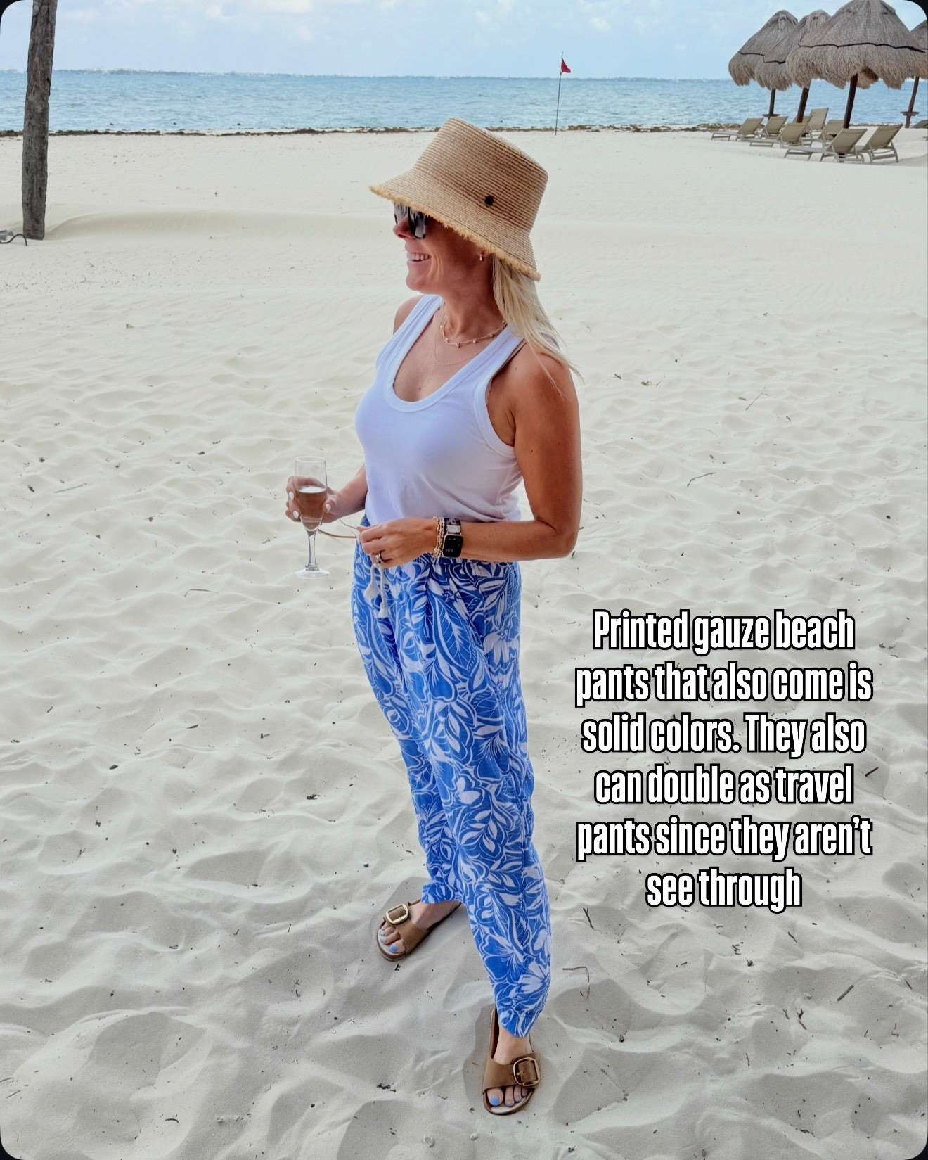 Size XS pants and small tank top and sweatshirt. Beach pants travel outfit 



#LTKTravel #LTKSwim #LTKootd