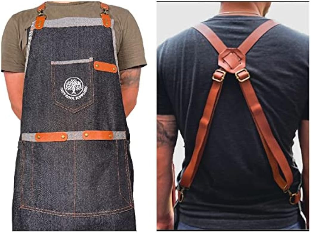 Chefs Apron Cooking For Men Black Denim Kitchen Apron For Grill Masters Pros & Chefs Utility Apro... | Amazon (US)