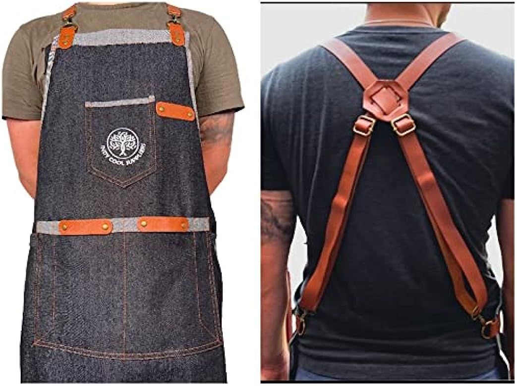 Chefs Apron Cooking For Men Black Denim Kitchen Apron For Grill Masters Pros & Chefs Utility Apro... | Amazon (US)