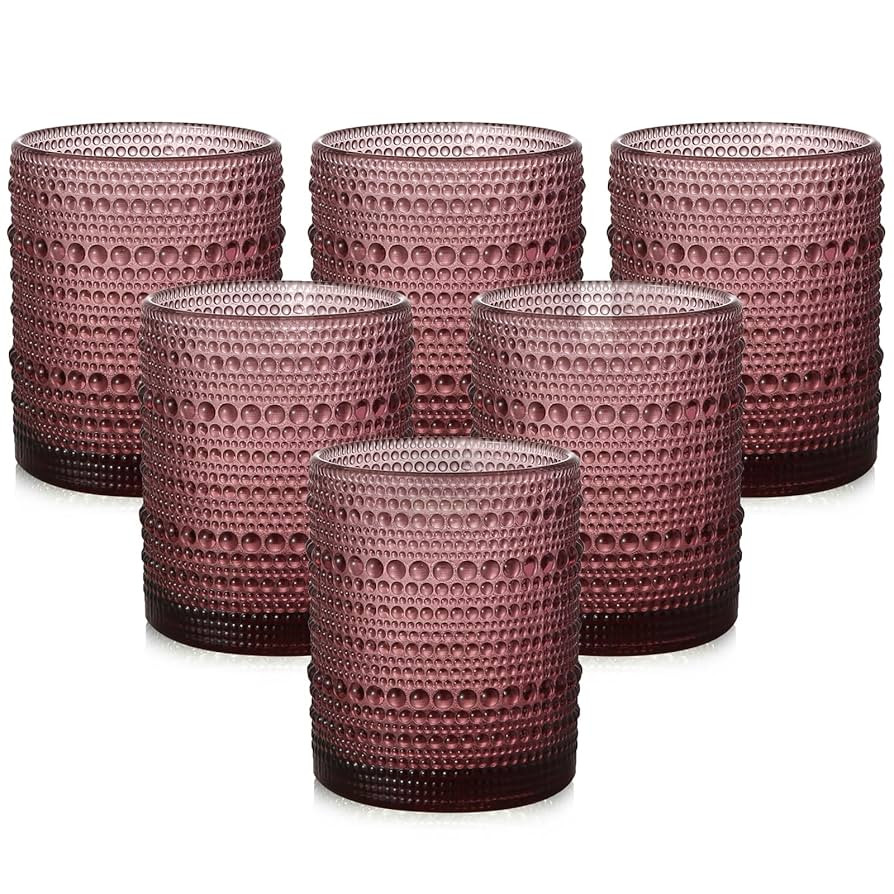ZMOWIPDL Vintage Glassware Drinking Glasses Set of 6,12 oz Hobnail Glass Cups,Embossed Purple Wat... | Amazon (CA)