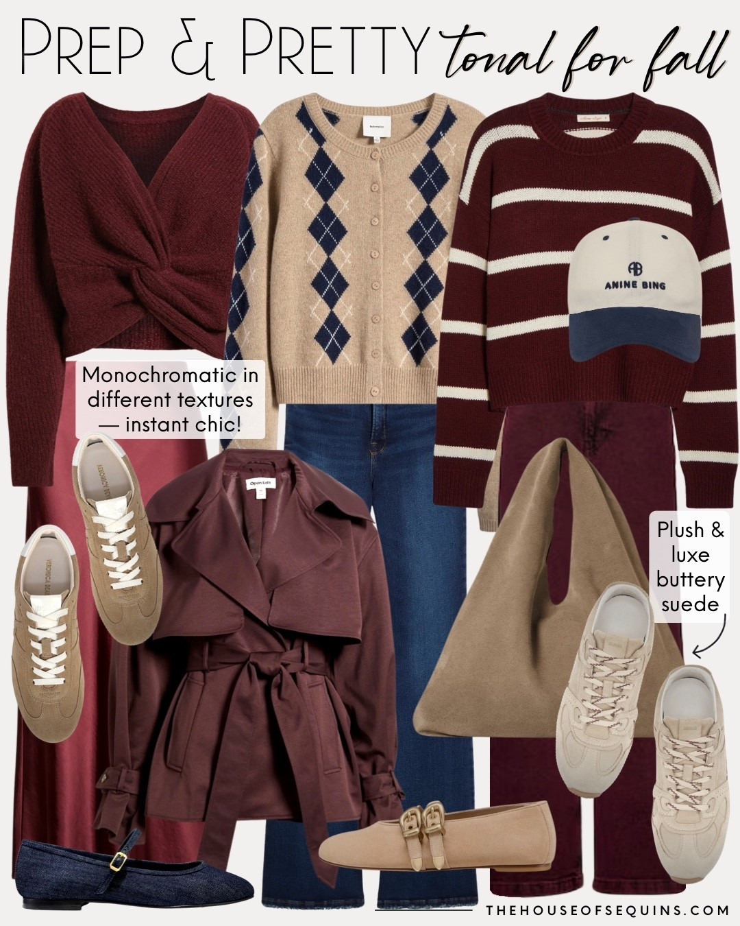 Shop fall outfits and sessional new arrivals! Cropped trench, burgundy sweater, satin skirt, burgundy jeans, striped sweater, alohas sneakers, suede sneakers, The Row suede bag, argyle sweater and more! 

#LTKShoeCrush #LTKItBag #LTKFindsUnder100