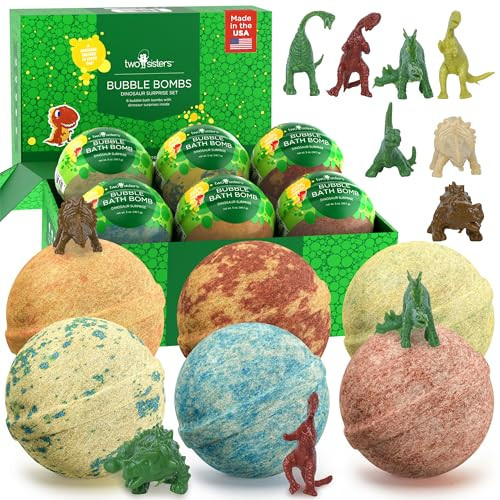 Dinosaur Bath Bombs for Kids with Surprise Dino Toys Inside (6 Pack) - Large Bubble Bath Bombs for Boys and Girls - USA Made, Fruity Scents, Children and Teen Gift Ideas by Two Sisters | Amazon (US)