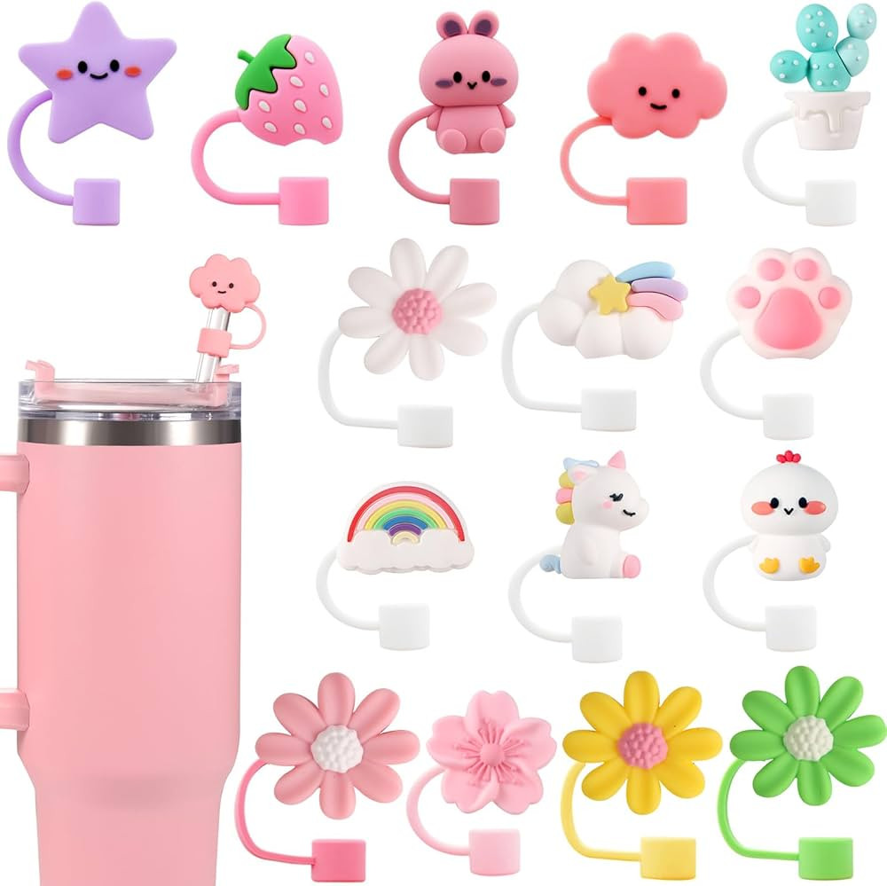 15 PCS Cute Silicone Straw Cover Cap for Stanley Cup Accessories,Simple Modern Straw Covers,10mm ... | Amazon (US)
