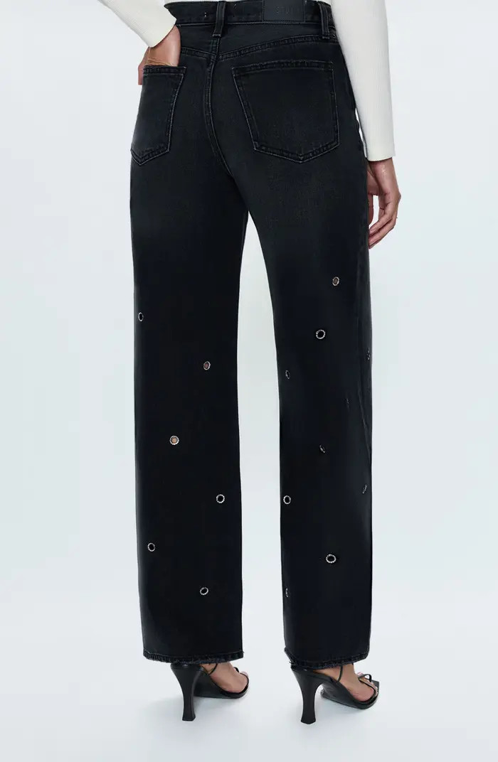 Hendrix Crystal Embellished Eyelet Jeans | Nordstrom