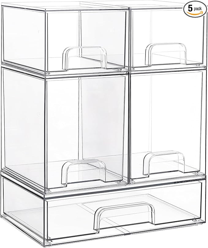 Vtopmart Stackable Storage Drawers Set of 5, Clear Plastic Organizer Bins for Baby Bottle, Beauty... | Amazon (US)