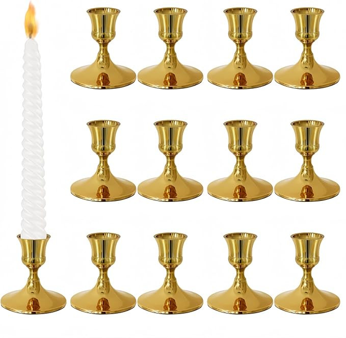 Vintage Gold Taper Candle Holders, Set of 12, Metal Taper Candlestick Holder for Dinner Room Tabl... | Amazon (US)
