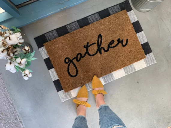 Script Gather Doormat / Classic Welcome Mat / Spring Door Mat | Etsy | Etsy (US)
