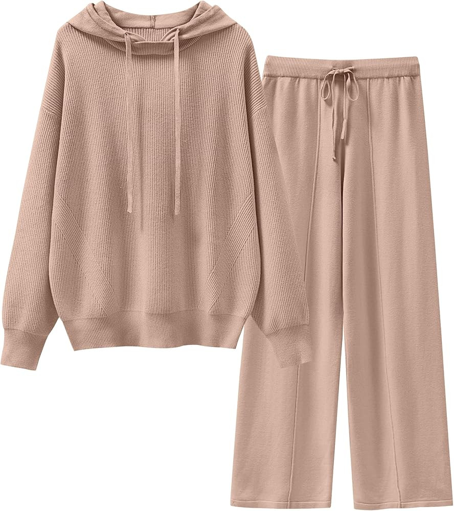 ANRABESS Women 2 Piece Outfits Sweater Sets Loose Long Sleeve Hoodies Knit Pullover Wide Leg Pant... | Amazon (US)