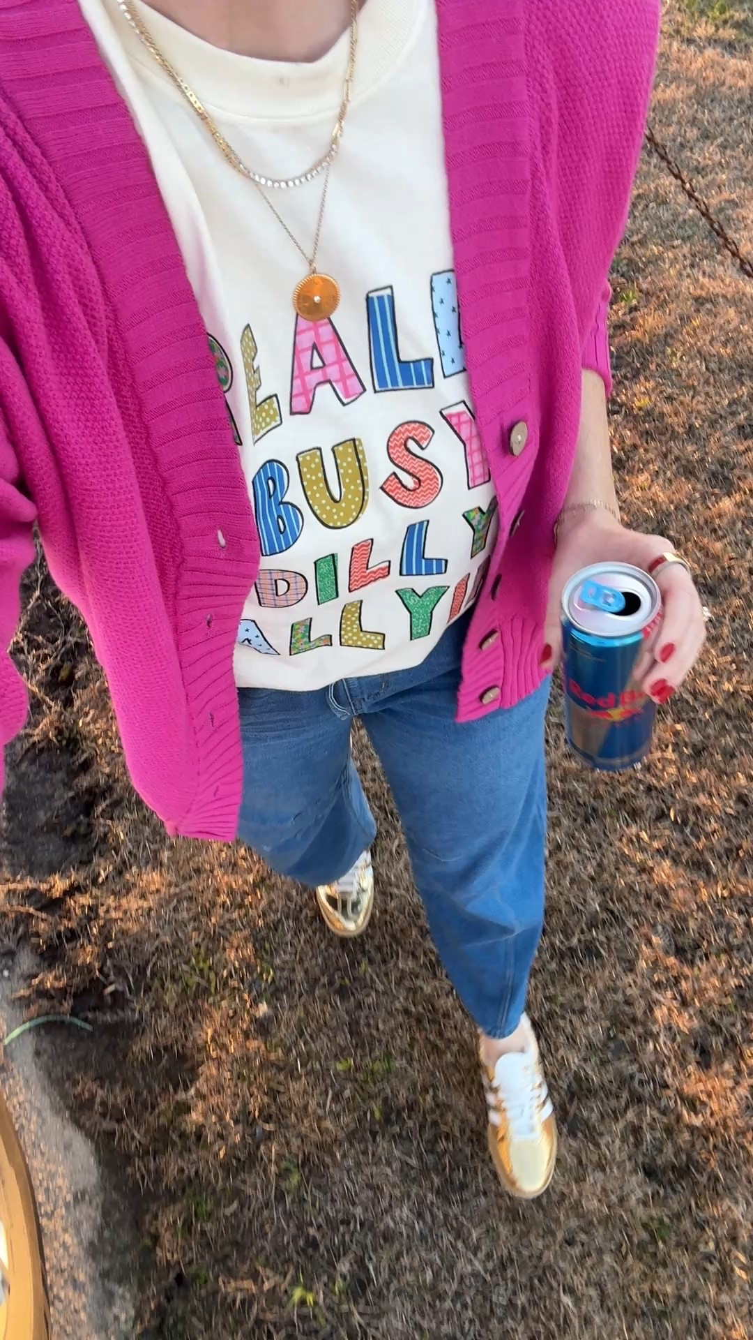 Outfit of the day, graphic tee, pink cardigan, elastic waist jeans 

#LTKootd #LTKFindsUnder50 #LTKmomlife