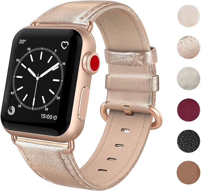 SWEES Leather Band Compatible for iWatch 38mm 40mm, Genuine Leather Replacement Strap Rose Gold B... | Amazon (US)