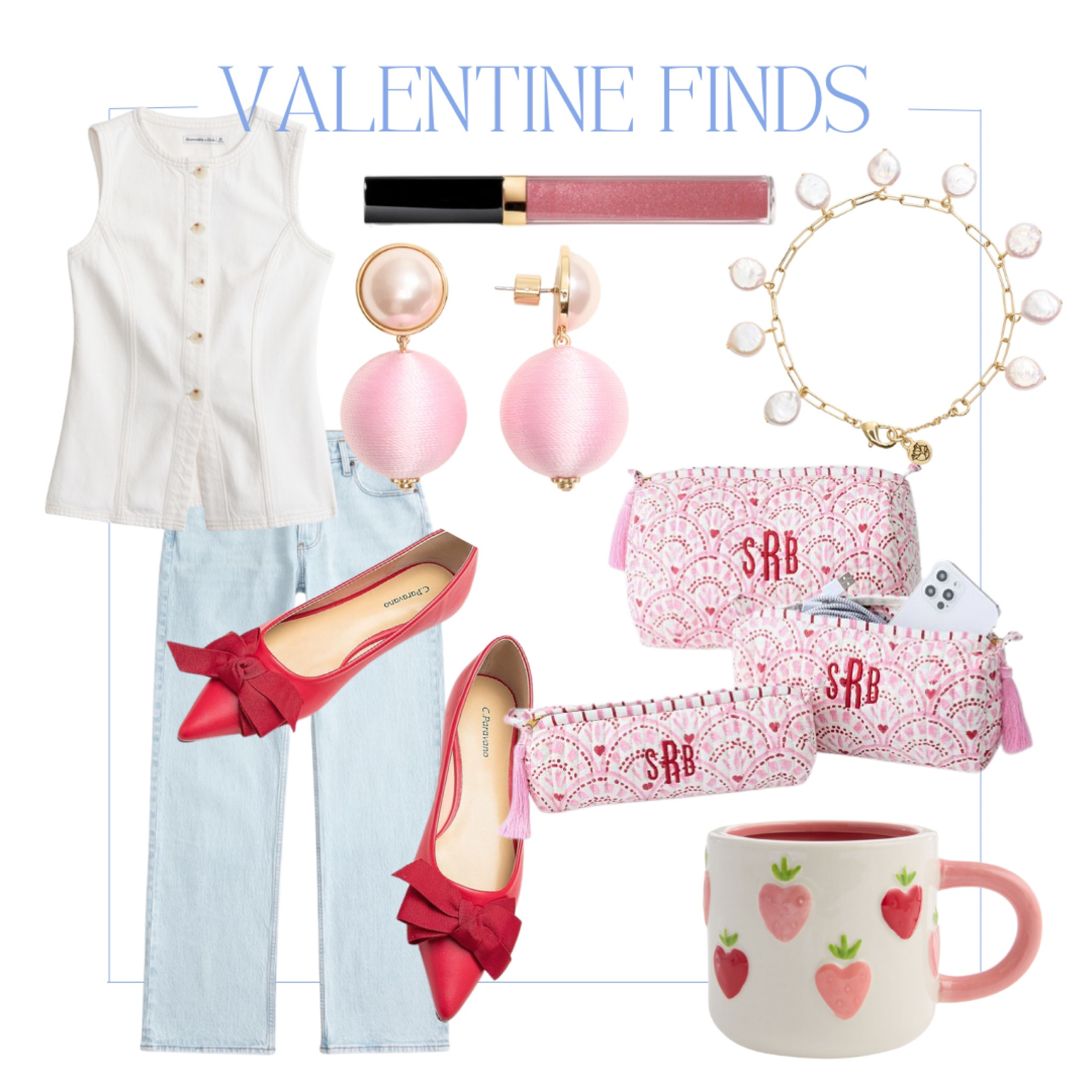 Valentine’s Day Galentines XOXO  red pink white heart

Low rise Jeans baggy jeans coffee mug makeup bags cosmetic bags earrings bracelet Chanel lipgloss  pearl vest die back bows Abercrombie and Fitch World Market Mark and Graham

#LTKStyleTip #LTKSeasonal #LTKWorkwear