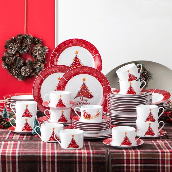 ChristmasTree 60 Piece Dinnerware Set, Service for 12 | Wayfair North America