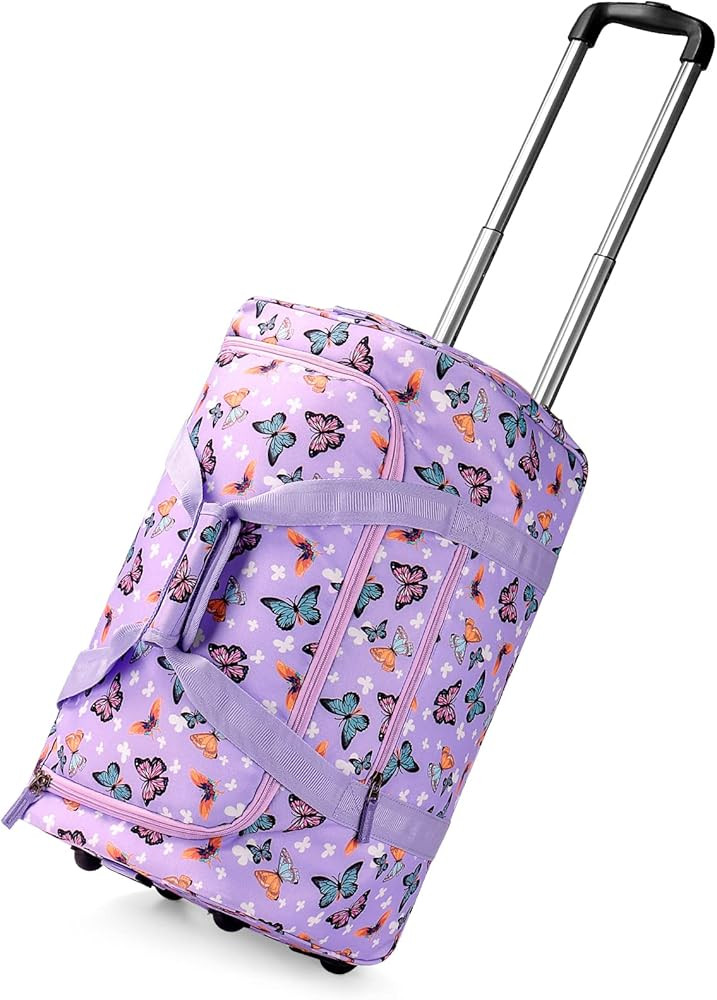 Choco Mocha Girls Butterfly Suitcase with Wheels Kids Purple Rolling Duffle Bag for Camping Teen ... | Amazon (US)