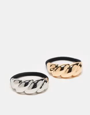 Reclaimed Vintage 2 pack hair elastic with metal detail in gold and silver | ASOS (Global)