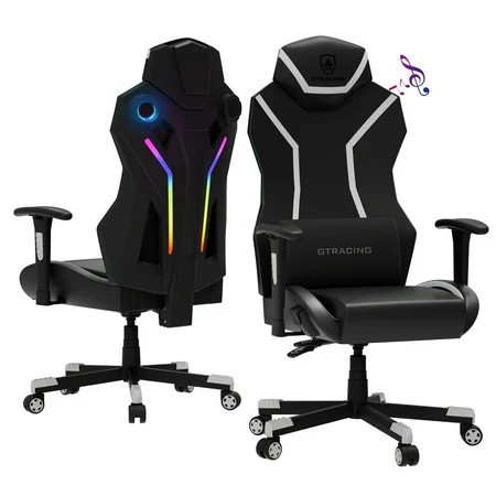 GTRACING LUFT-600 Gaming Chair with Bluetooth Speakers and LED Lighting, White | Walmart (US)