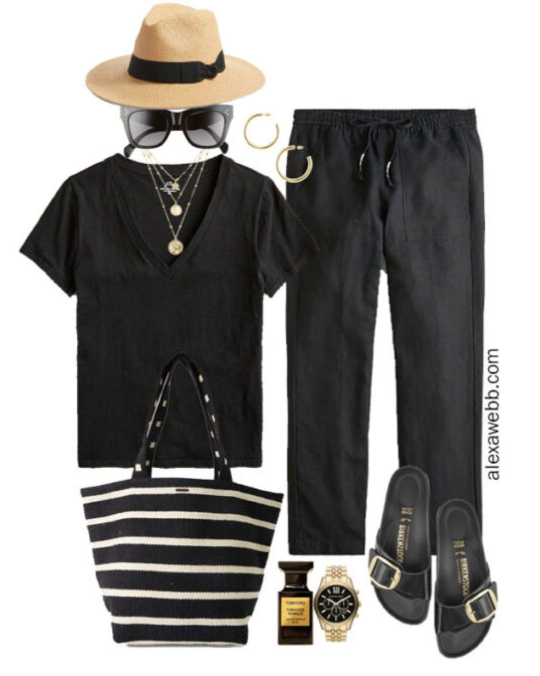 Plus Size Black Linen Pants Outfits - Plus size outfit for hot weather with plus size linen pants to keep cool in! A neutral basic black tee, Birkenstock sandals, and a straw fedora. Alexa Webb

#LTKSeasonal #LTKPlusSize #LTKStyleTip