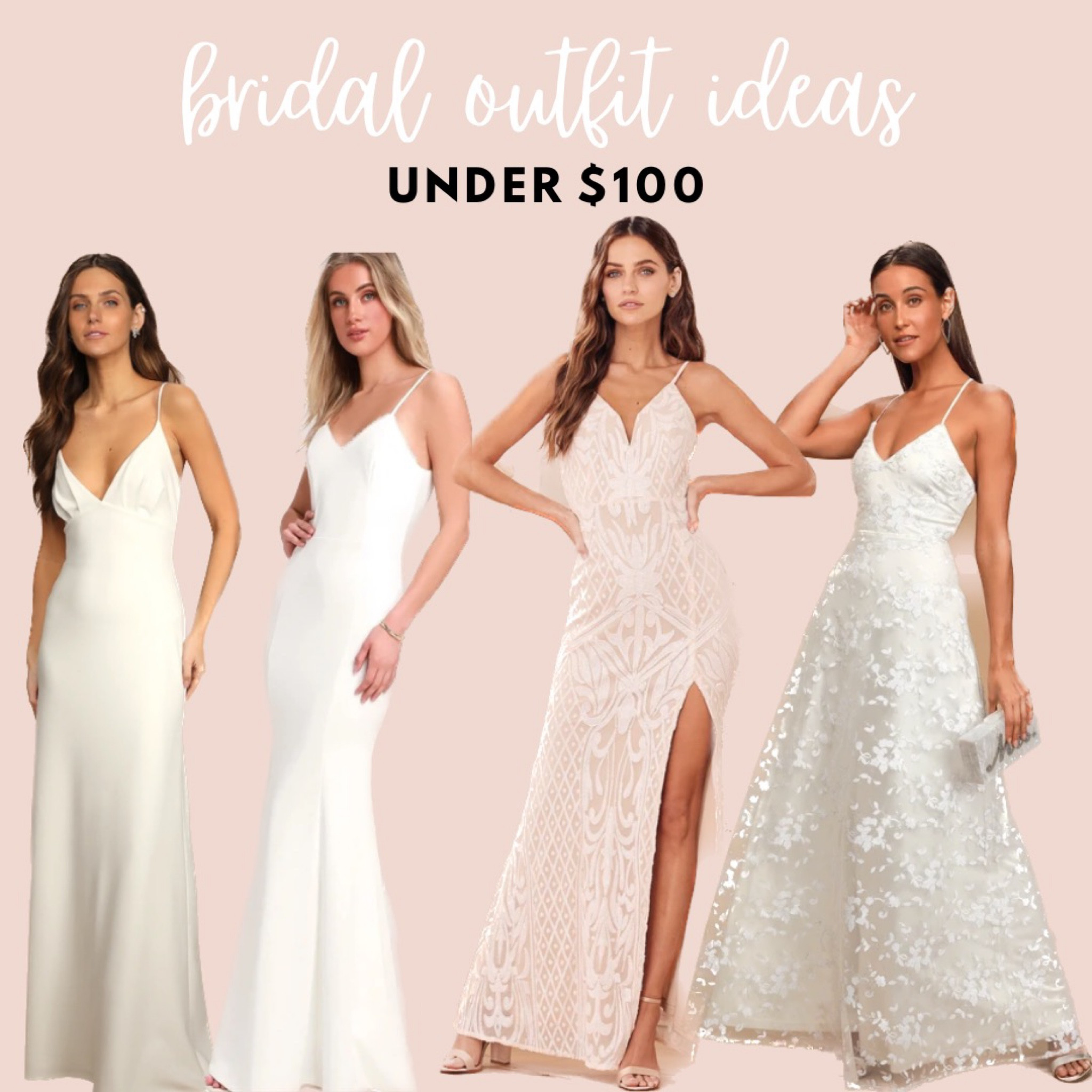 This is for my ladies who are on a budget but who still want beautiful bridal outfits to wear at your upcoming wedding events! 

All of these options are under $100 and absolutely stunning 

#LTKstyletip #LTKunder100 #LTKwedding