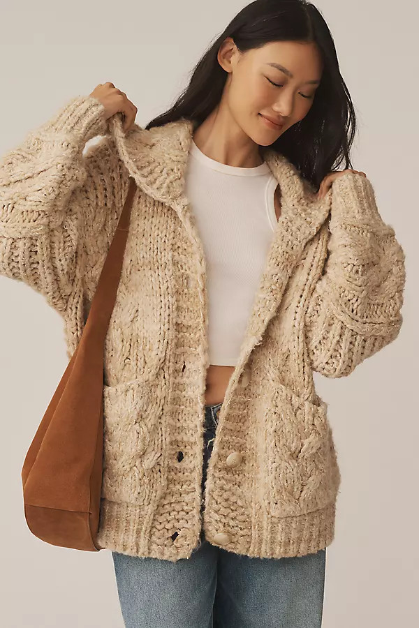 Oversized Cable-Knit Cardigan Sweater | Anthropologie (US)