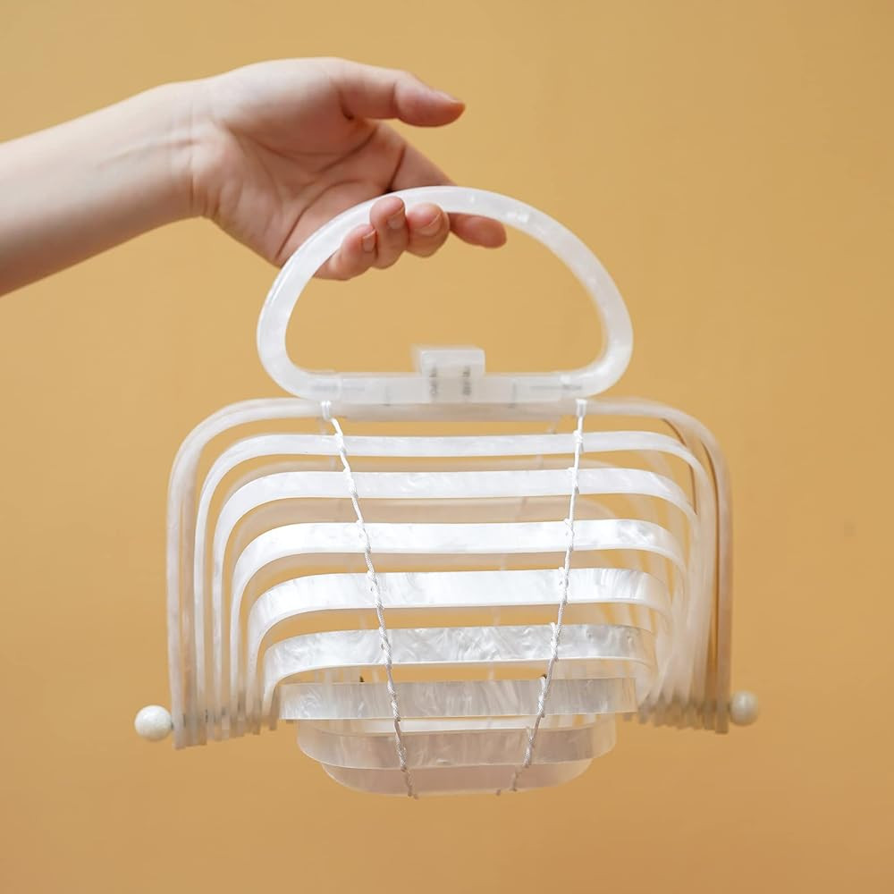 Sorozien Women Acrylic Purse Handmade Summer Beach Clutch Handbag Top Handle Bags Clutch Folding Tot | Amazon (US)