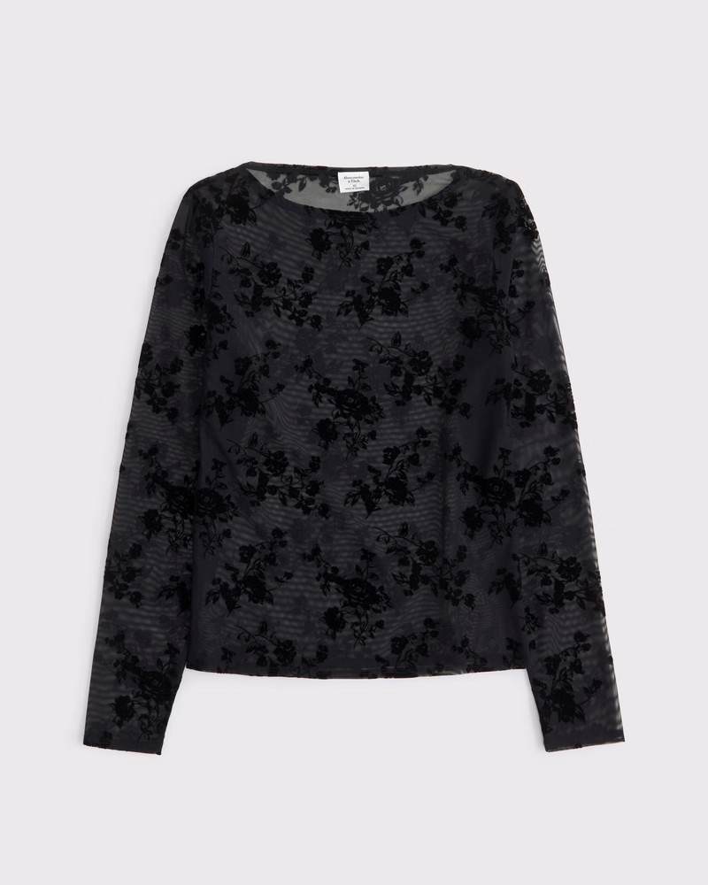 Abercrombie & Fitch Women's Long-Sleeve Slash Mesh Top in Black - Size XXS | Abercrombie & Fitch (US)