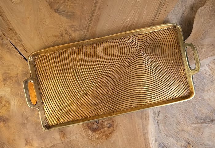 Half Moon Bay Handcrafted Gold Rectangular Serving Tray for Chips, Desserts, Cupcakes, Nuts Luxur... | Amazon (US)