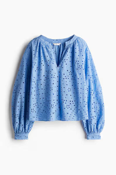 H & M - Blouse with Eyelet Embroidery - Blue | H&M (US + CA)