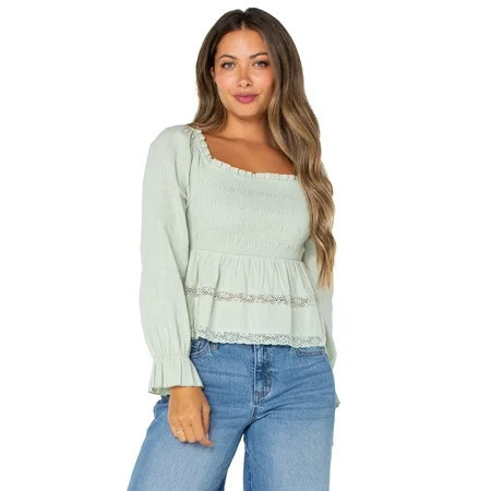 Celebrity Pink Women s Smocked Ruffle Long Sleeve Top Sizes XS-XXXL | Walmart (US)